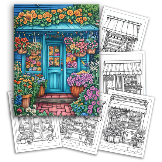 Flower Storefront Coloring Book - Cozy Floral Store Scenes and Decorations