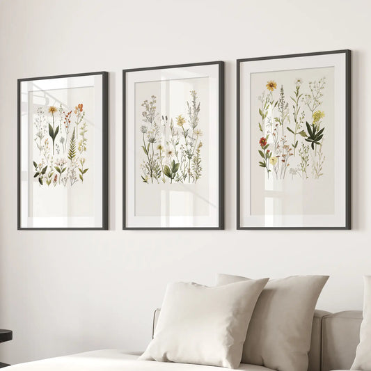 Watercolor Set of 3. Colorful Wildflower Prints