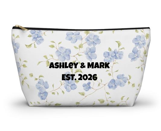 Customizable: Floral Accessory Pouch, Cosmetic Bag, Makeup Organizer, Gift for Her, Travel Essentials, Blue Floral Design