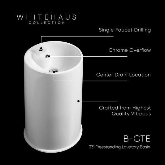 Britannia Freestanding Cylindrical Shaped Bathroom Basin with Single Faucet Hole Drill