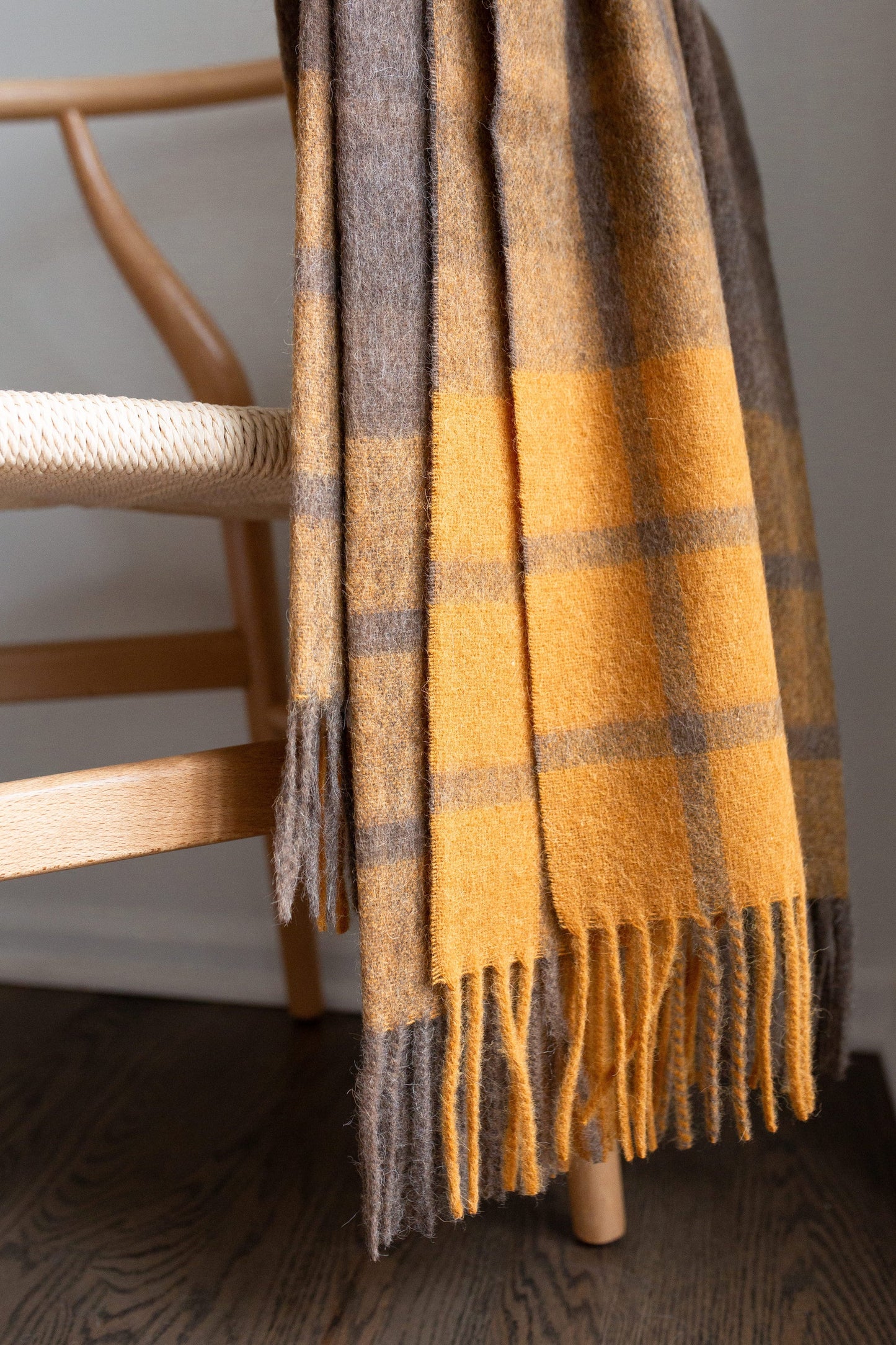 Estancia ALPACA BLEND Throw - Grey / Mustard Yellow | Blankets | Kitchen + Metal