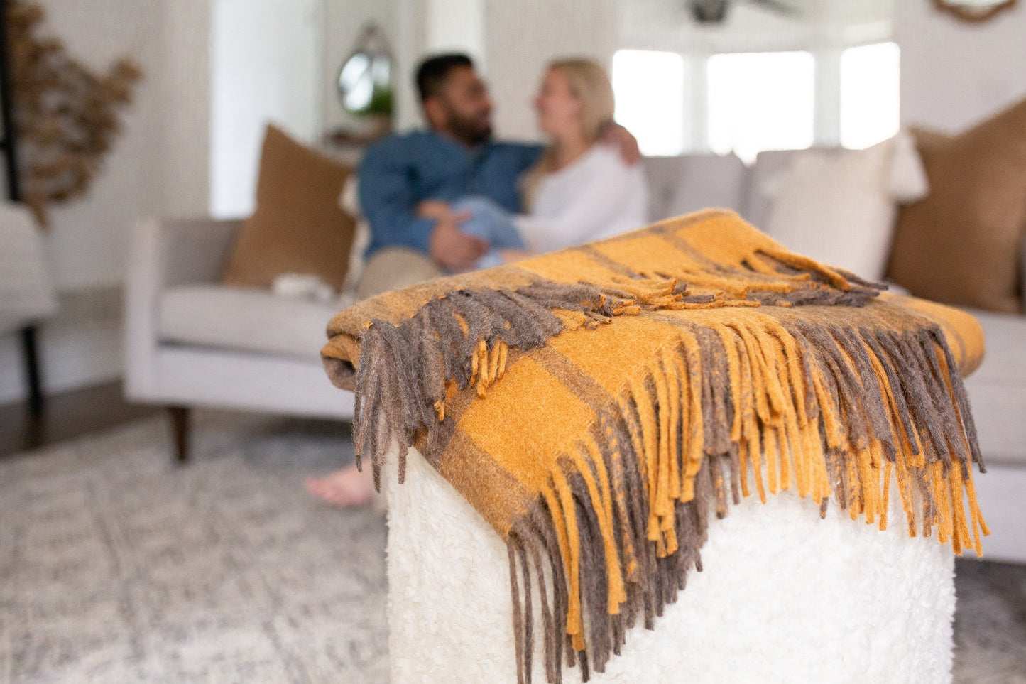 Estancia ALPACA BLEND Throw - Grey / Mustard Yellow | Blankets | Kitchen + Metal
