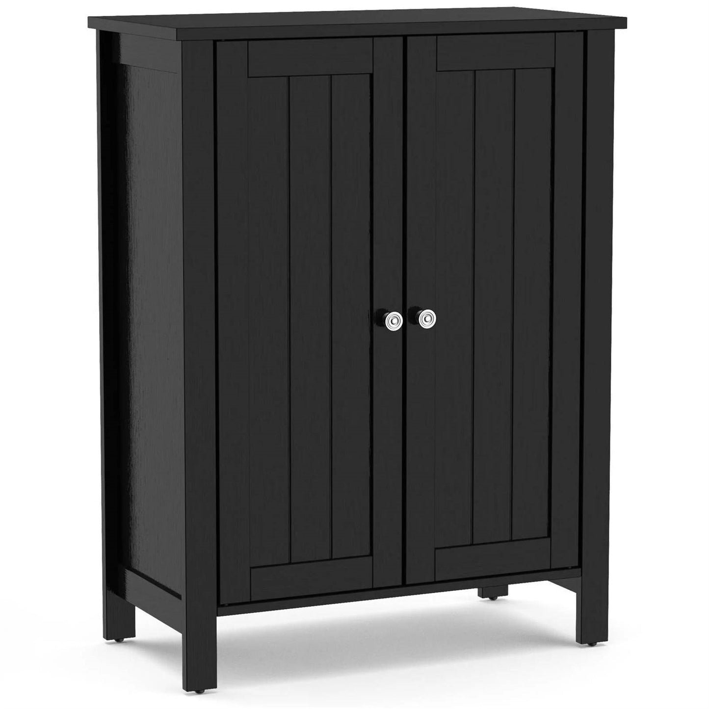 Bathroom Storage Cabinet with Adjustable Shelves in Black Wood Finish