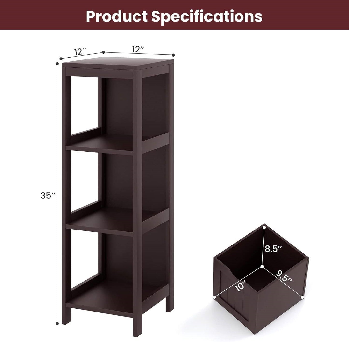 Modern Farmhouse 2-Drawer Bathroom Floor Cabinet with Shelf in Brown Wood Finish