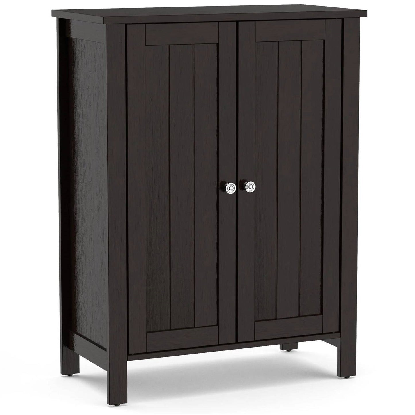 Bathroom Storage Cabinet with Adjustable Shelves in Dark Brown Wood Finish