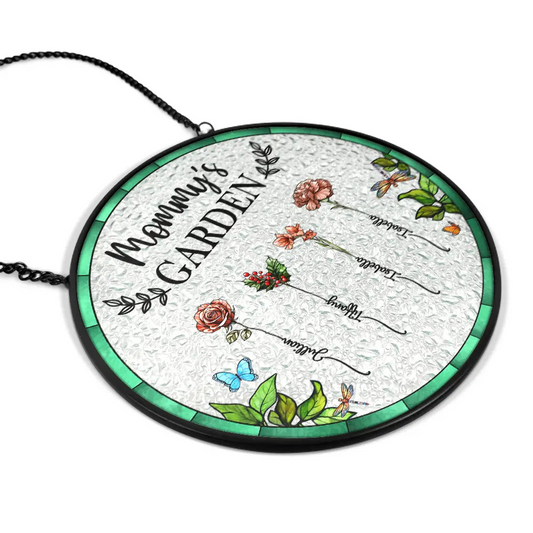 Birth Flower Grandma's Garden - Personalized Stained Glass Window Hanging Suncatcher - Gift for Grandma, Mom