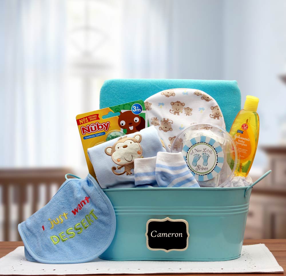 Baby Basics Gift Pail Blue- baby boy gift basket - new baby gift