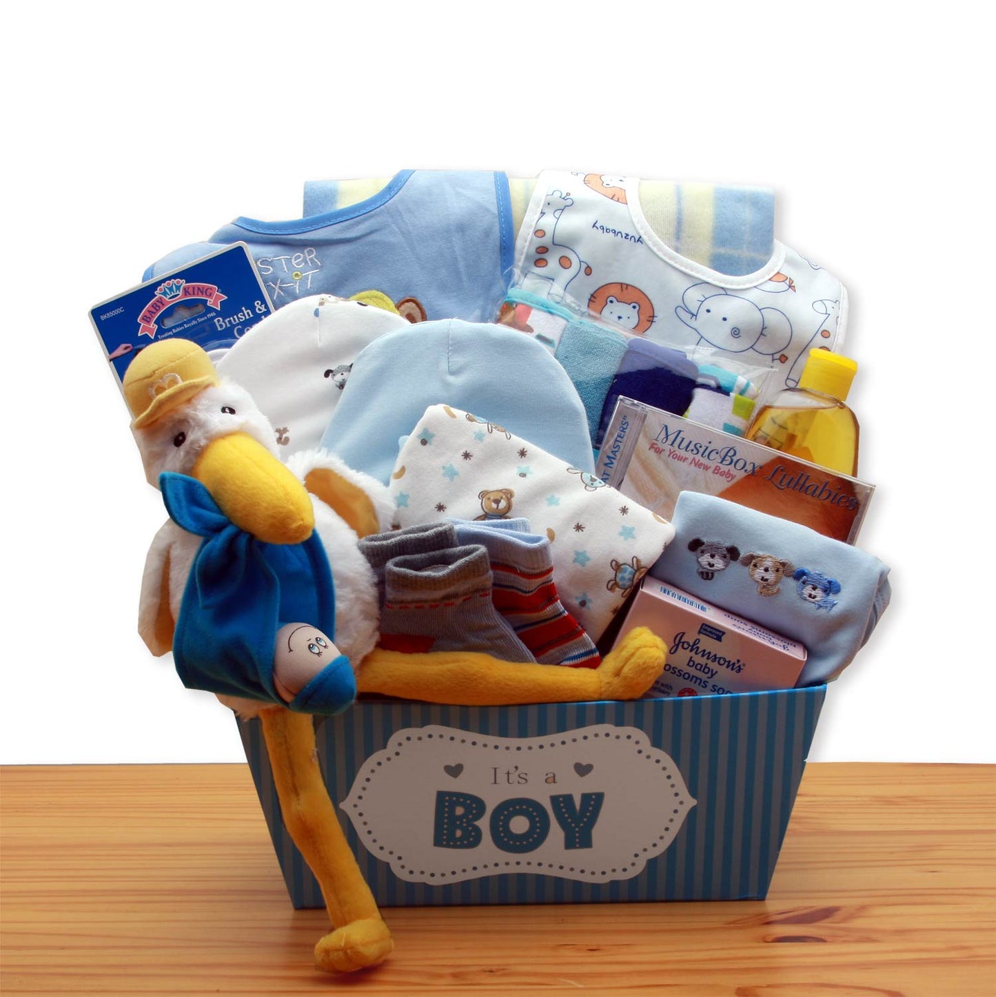 A Special Delivery New Baby Gift Basket - Blue- baby boy gift basket