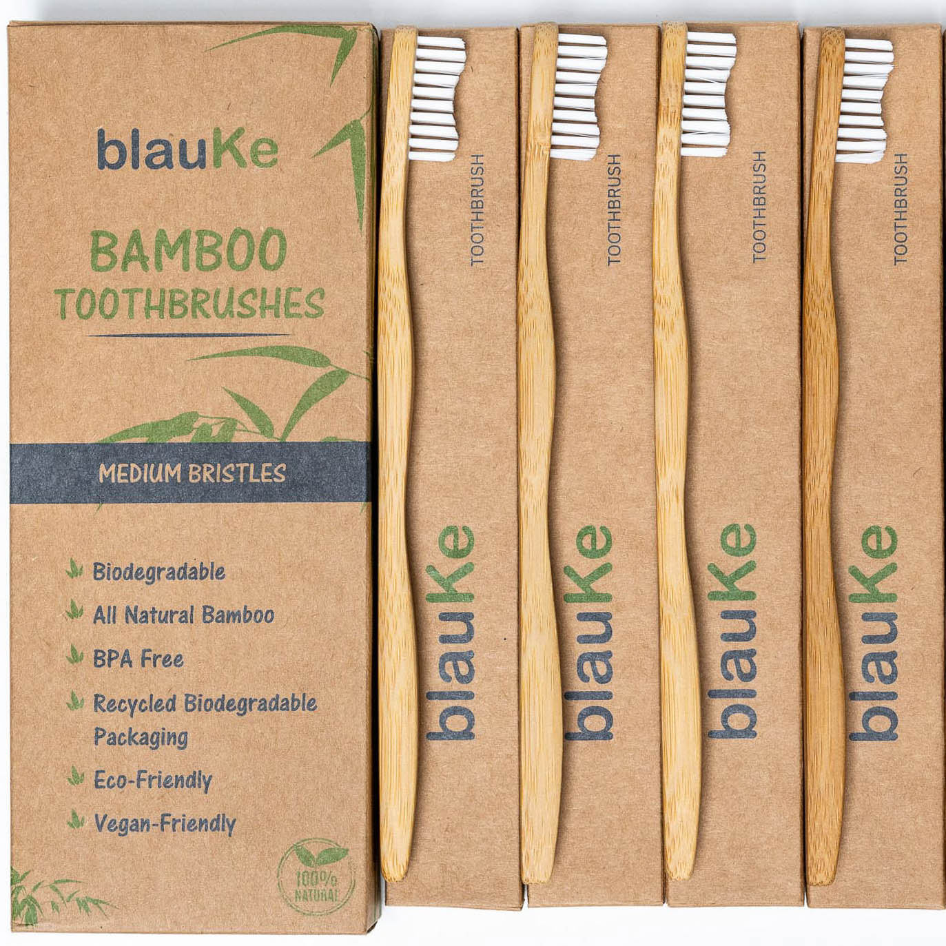 Bamboo Toothbrush Set 4-Pack - Bamboo Toothbrushes with Medium | Kitchen + Metal