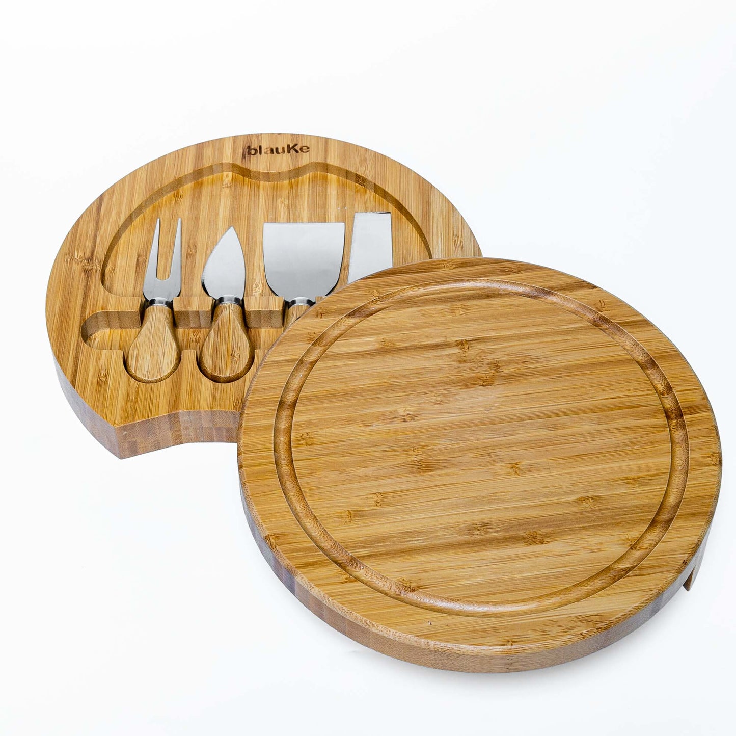 Bamboo Cheese Board and Knife Set - 10 Inch Charcuterie Board | Kitchen + Metal
