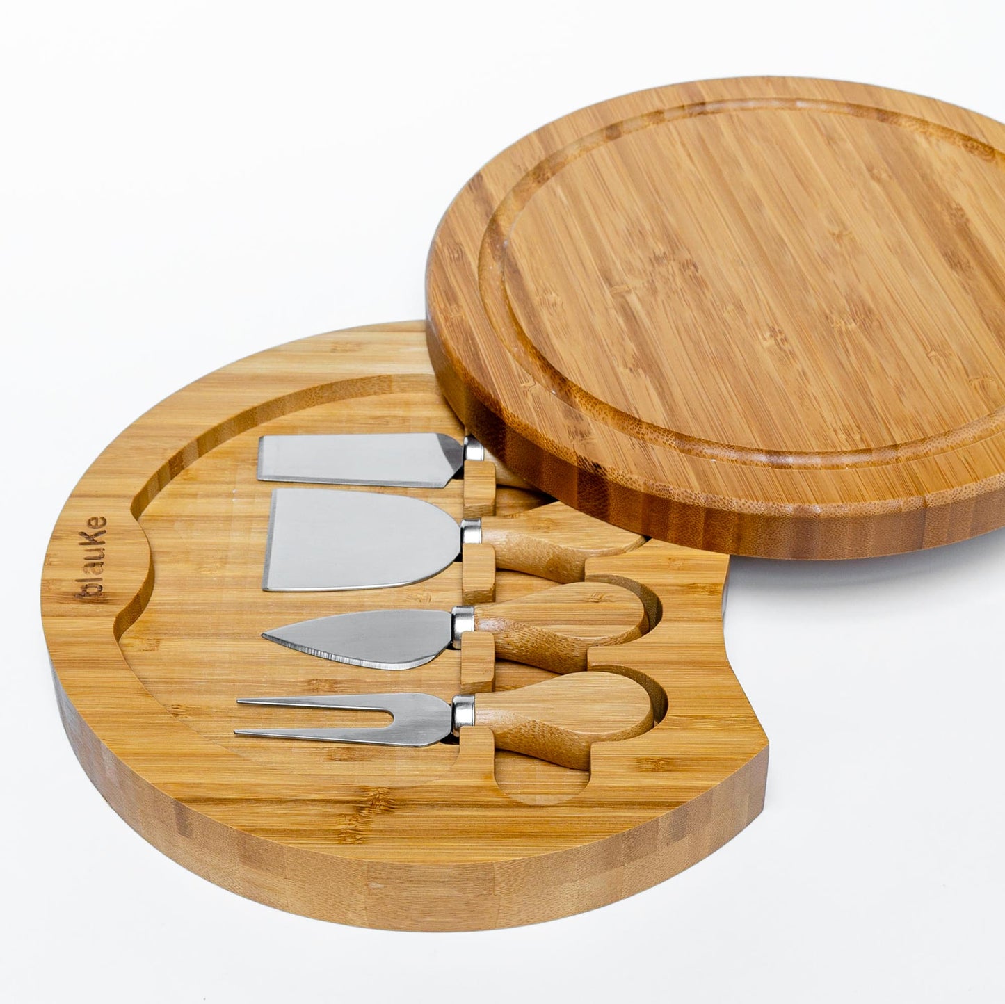 Bamboo Cheese Board and Knife Set - 10 Inch Charcuterie Board | Kitchen + Metal