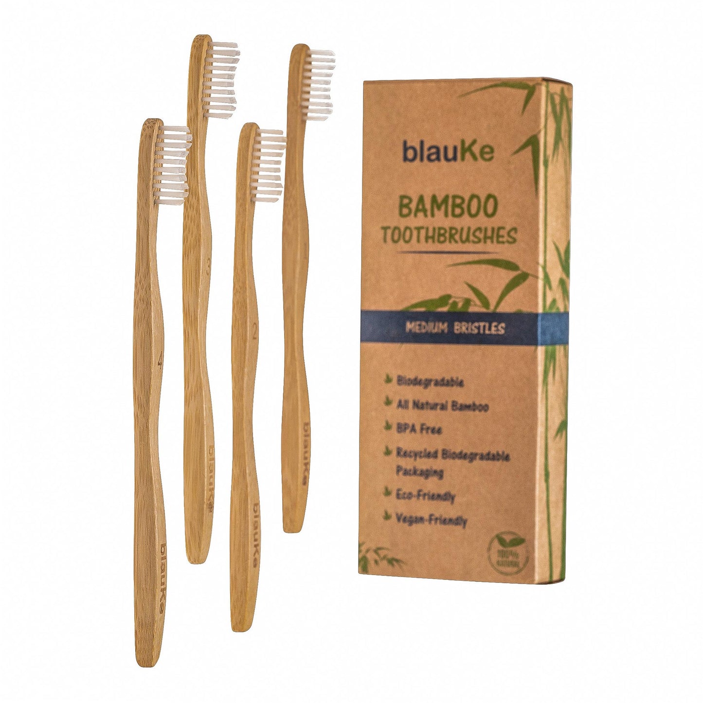 Bamboo Toothbrush Set 4-Pack - Bamboo Toothbrushes with Medium | Kitchen + Metal