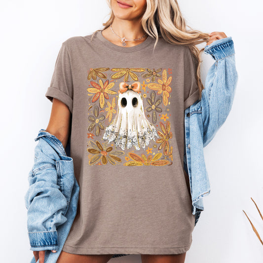 Beautiful Halloween, Flowers, Coquette Ghost, Tshirt