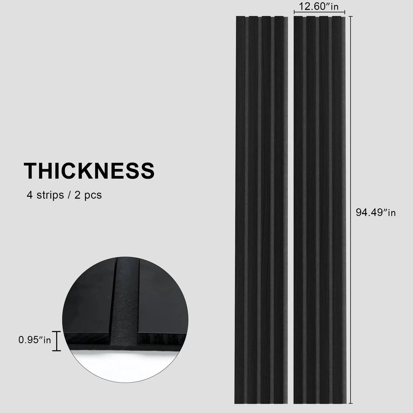 Black Solid Wood Acoustic Slat Wall Panels (Broad Strip)