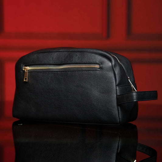 Black Leather Toiletry Bag