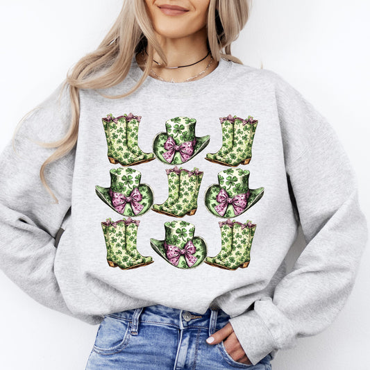 Boots and Hats, Cowboy, St Patrick's Day, Shamrock, Clover, Lucky, Leprechaun Sweatshirt