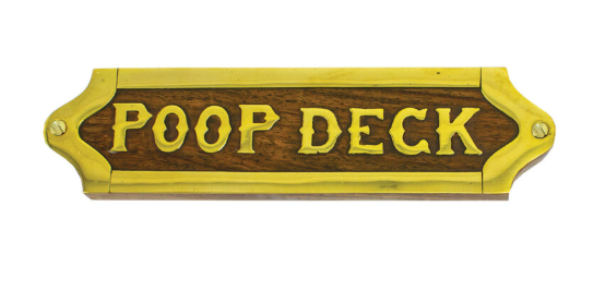 Poop Deck Sign – Brass Nautical Wall Plaque (2"H x 8"L)
