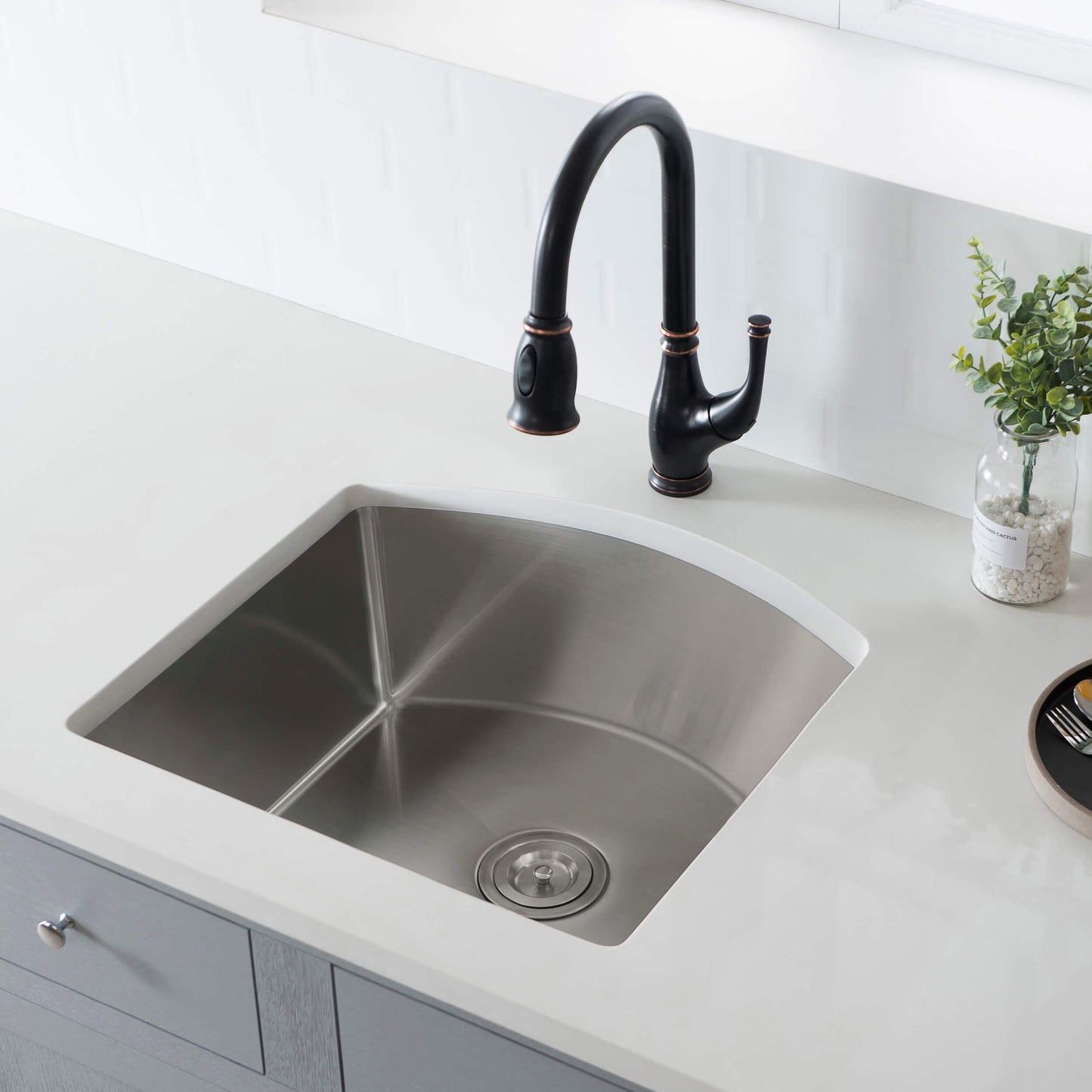 22" Handcrafted Undermount Single Bowl 16 gauge Stainless Steel D Shape Kitchen Sink