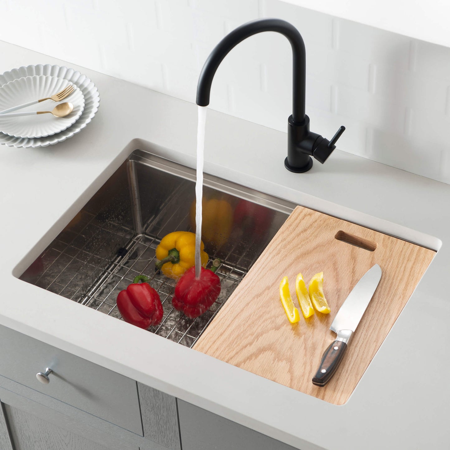 28" Undermount Single Bowl Stainless Steel Workstation Sink