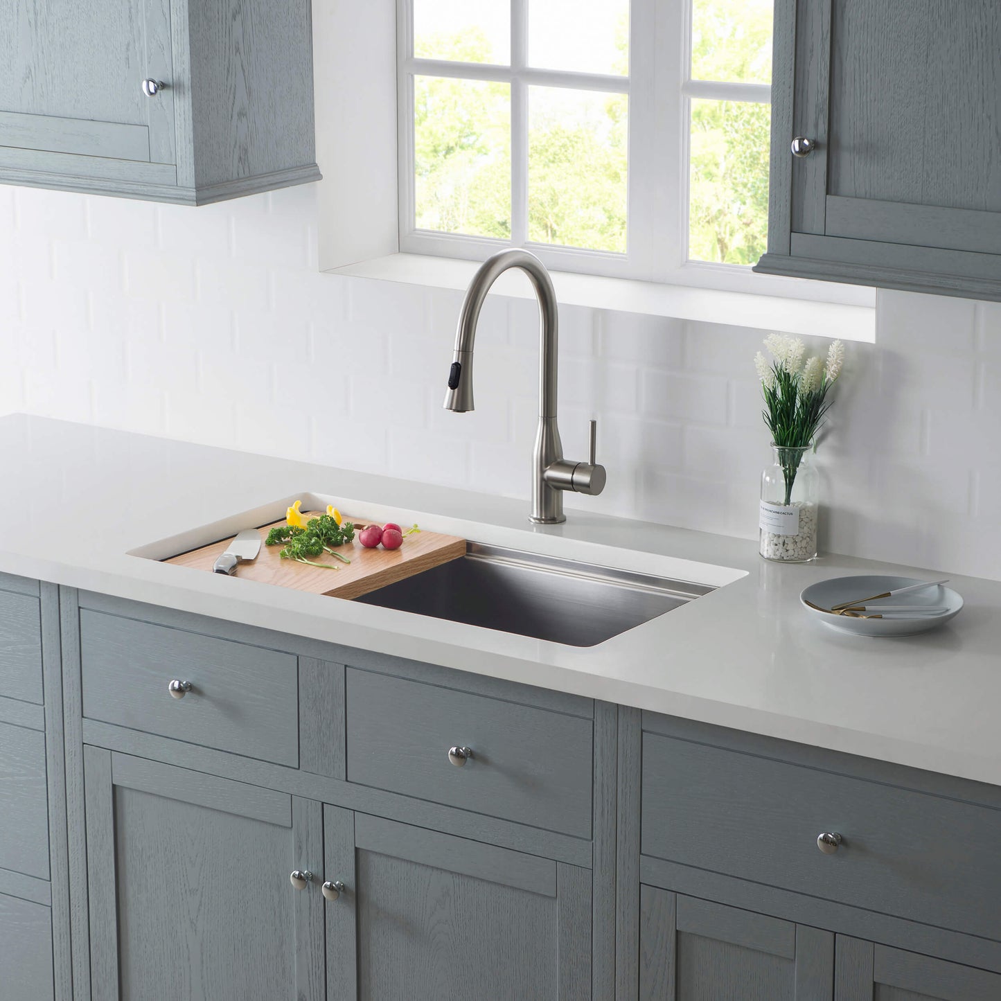 33" Undermount Single Bowl Stainless Steel Workstation Sink