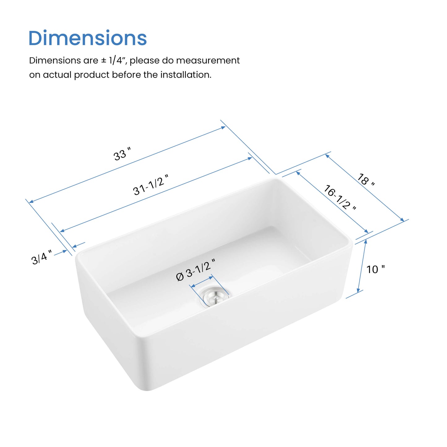 Nova 33" Fireclay Single Bowl Kitchen Farmhouse Sink