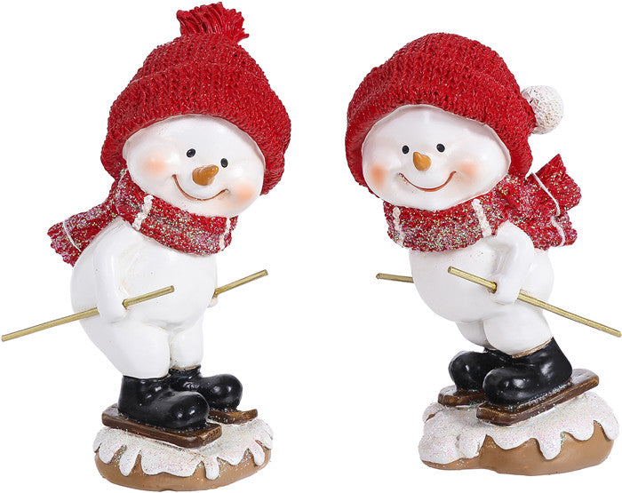 5.5" Red Hat Snowman Skiing - SET OF 2