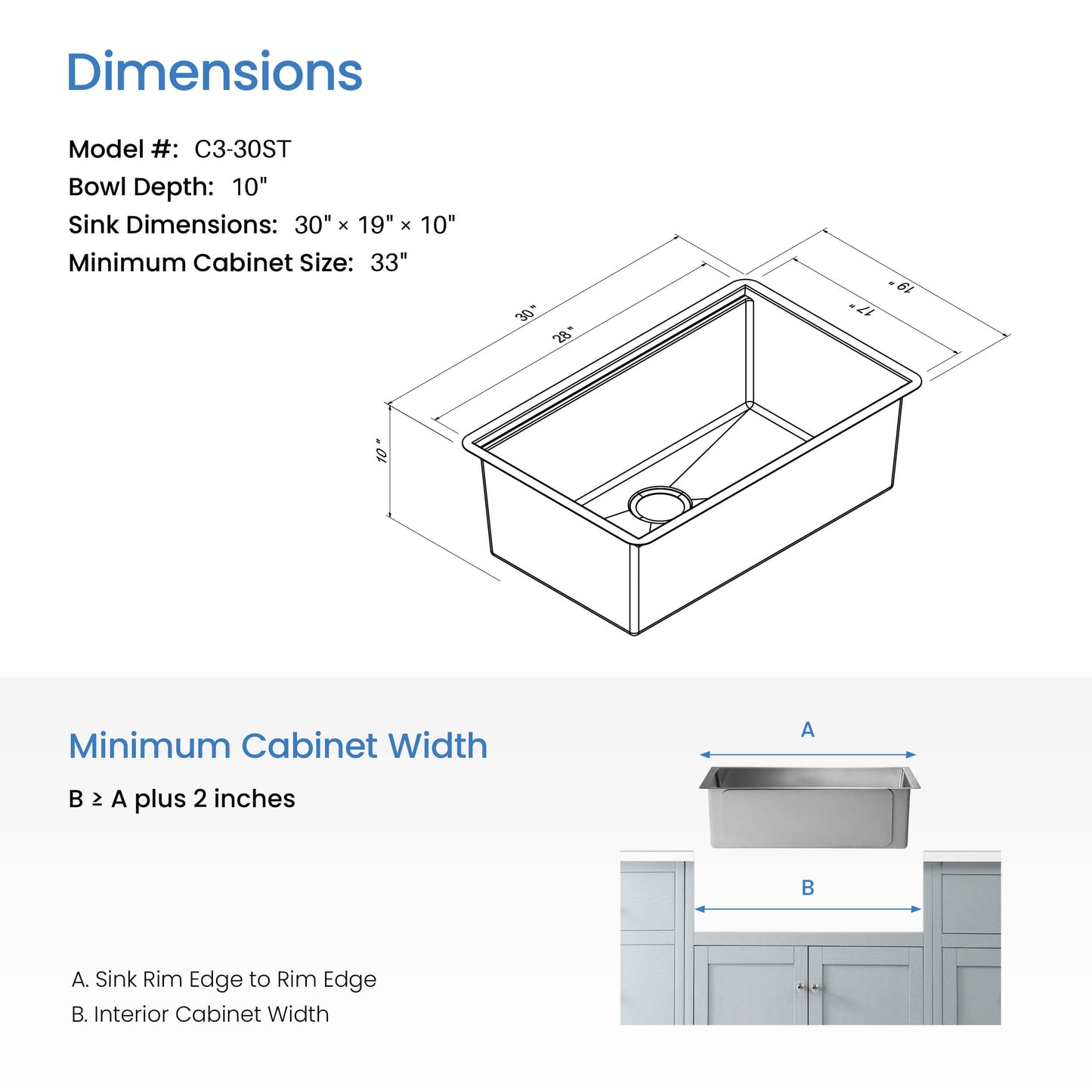 30" Handcrafted 316 Marine Grade Stainless Steel 16 Gauge Single Bowl Workstation Undermount Kitchen Sink