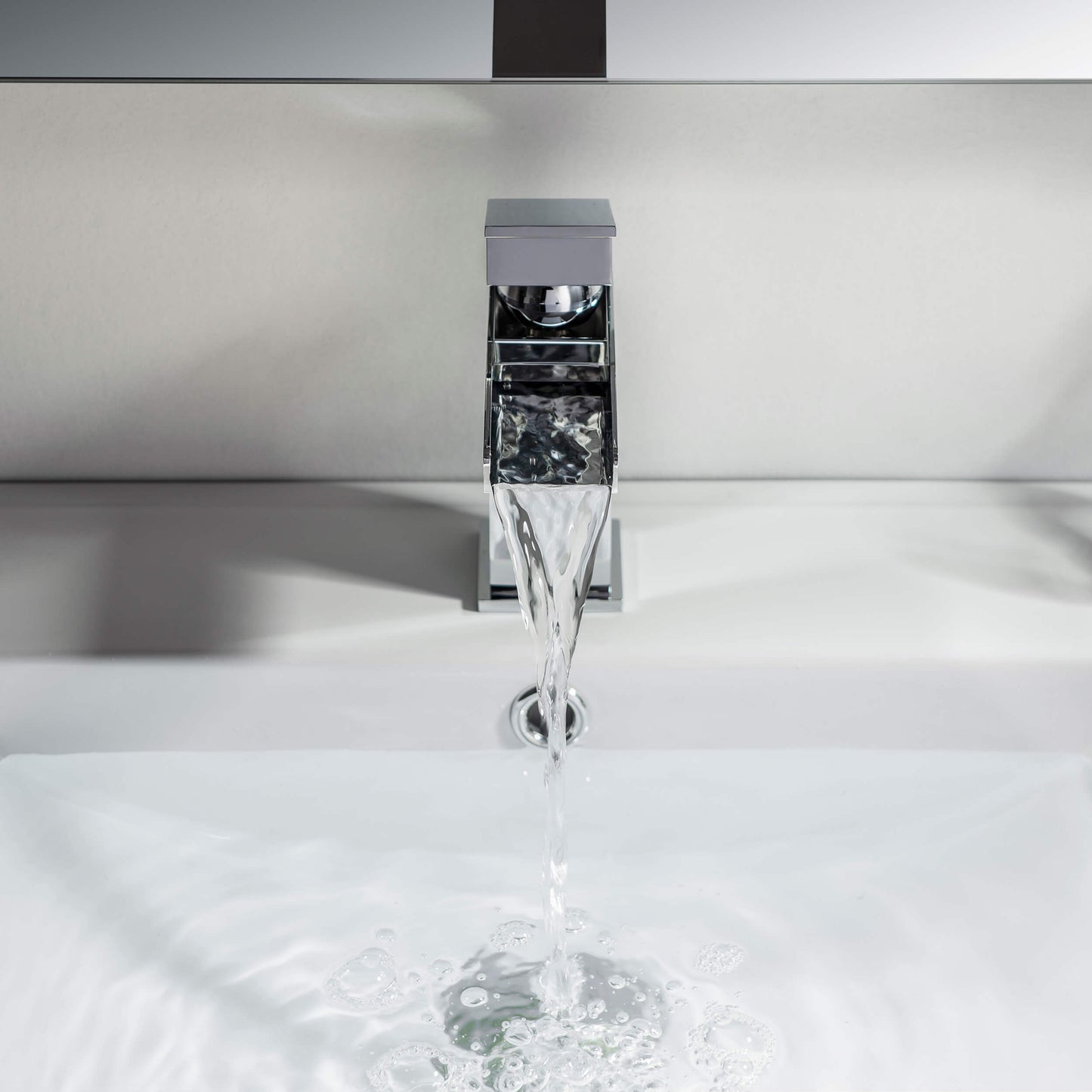 Quadra Waterfall Single Handle Bathroom Vanity Sink Faucet with Pop Up Drain