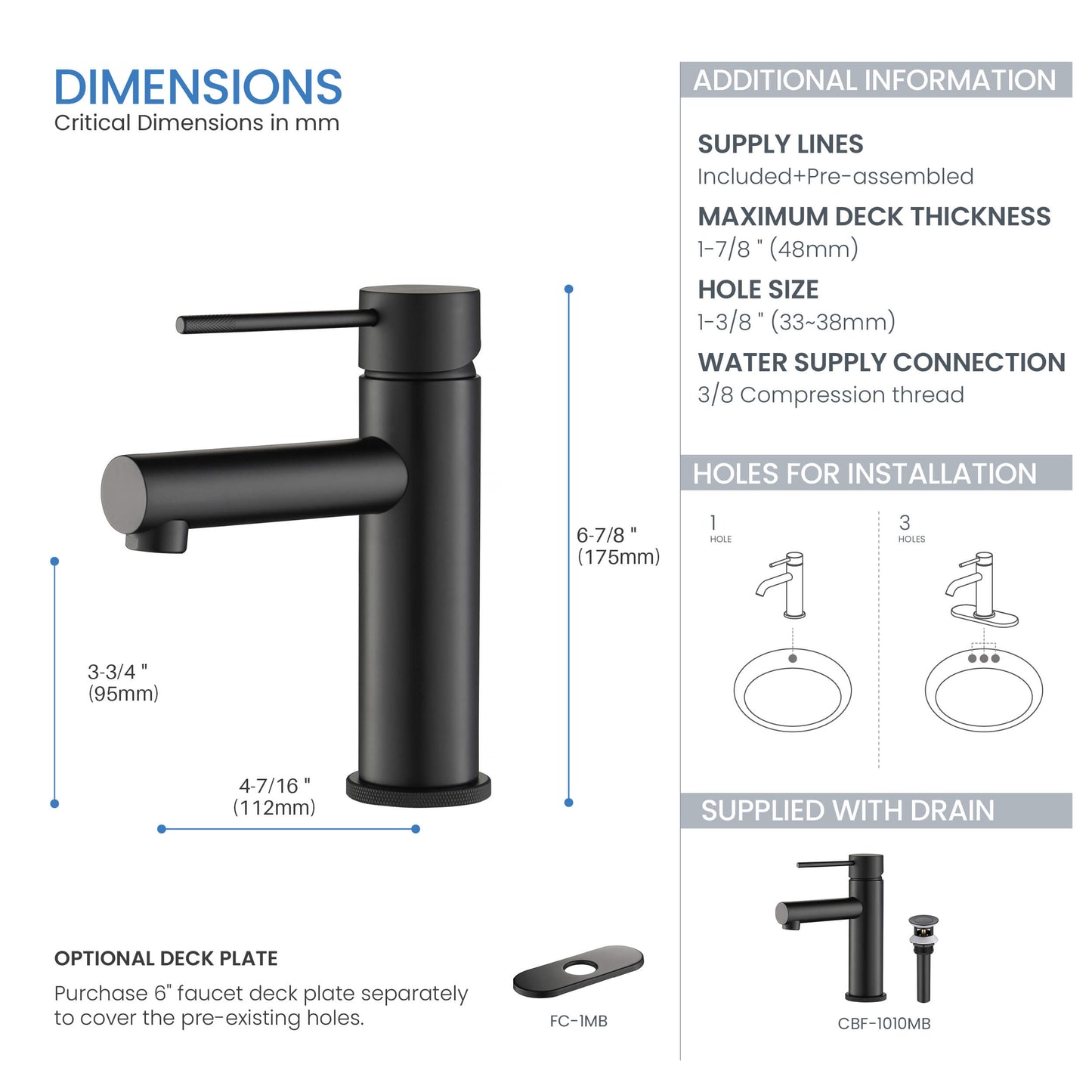 Verona Single Handle Bathroom Vanity Sink Faucet with Pop Up Drain