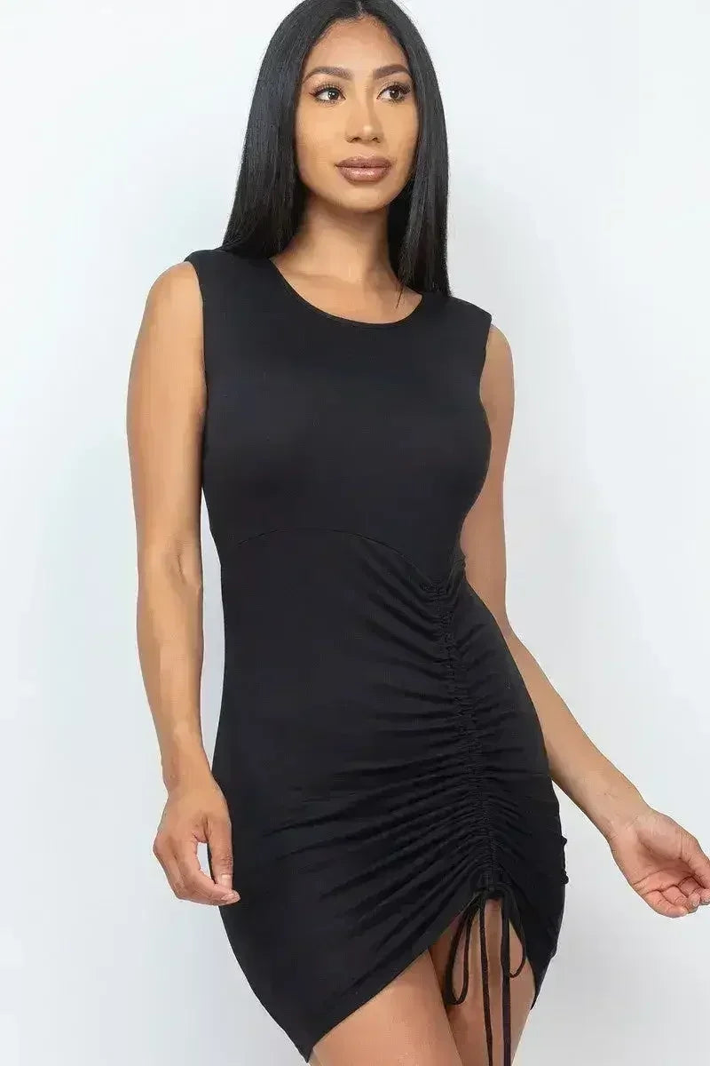 Shoulder Pad Ruched Mini Dress - 90s Style | Femstylo
