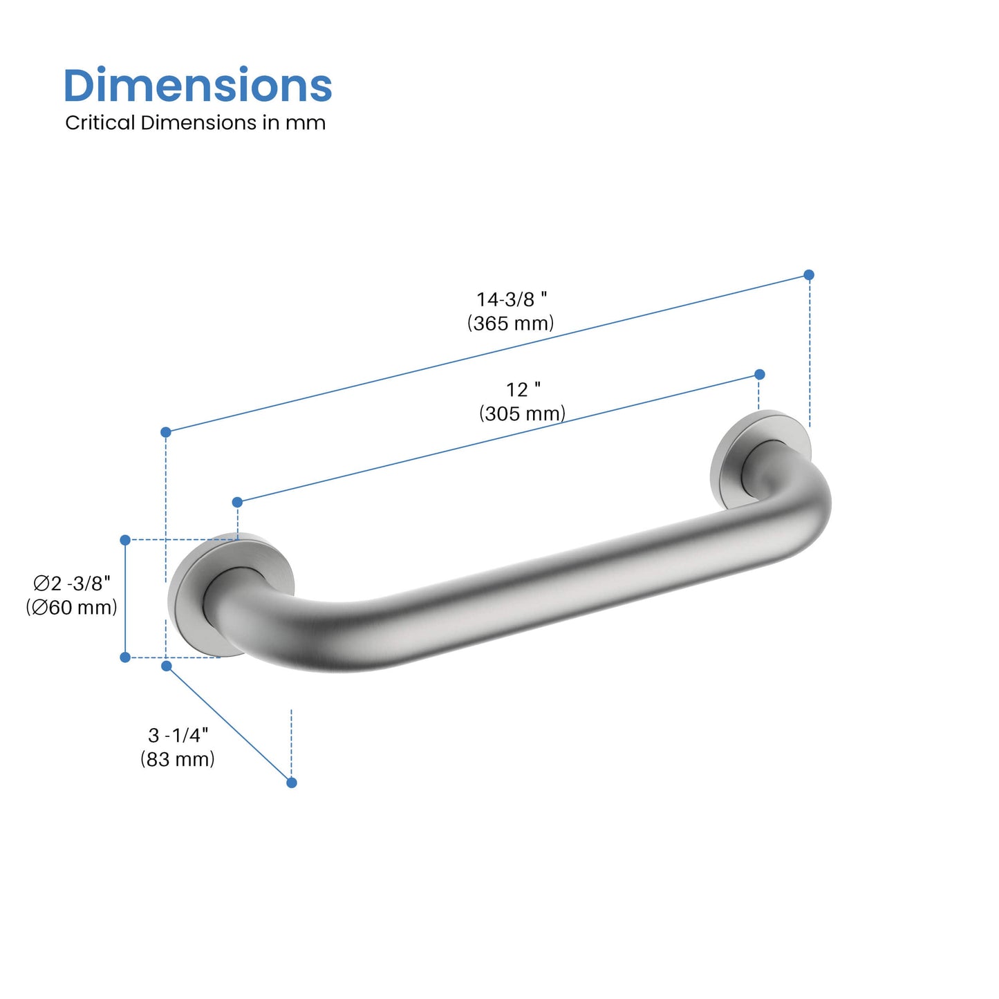Halo 12" Stainless Steel Bathroom Safety Grab Bar