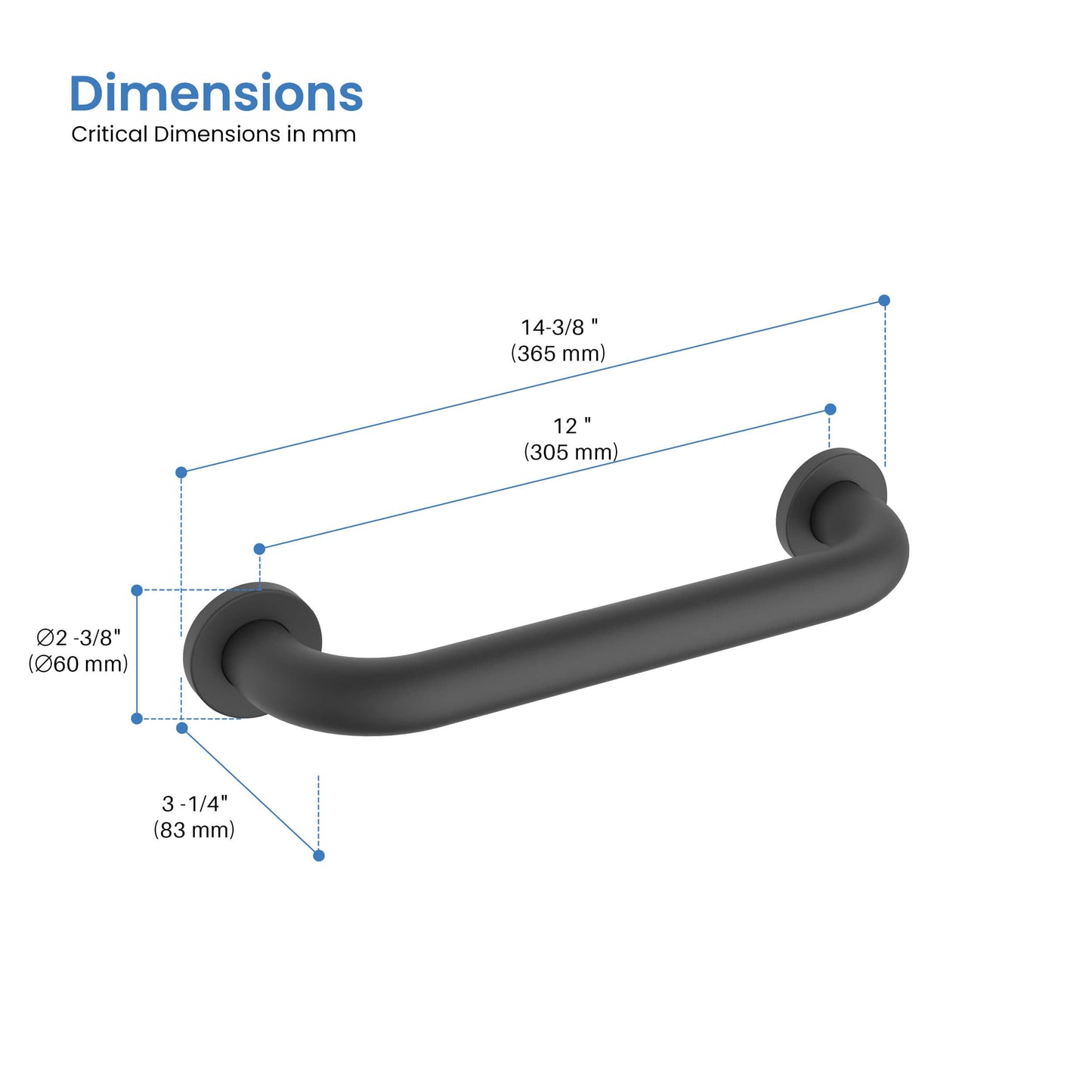 Halo 12" Stainless Steel Bathroom Safety Grab Bar