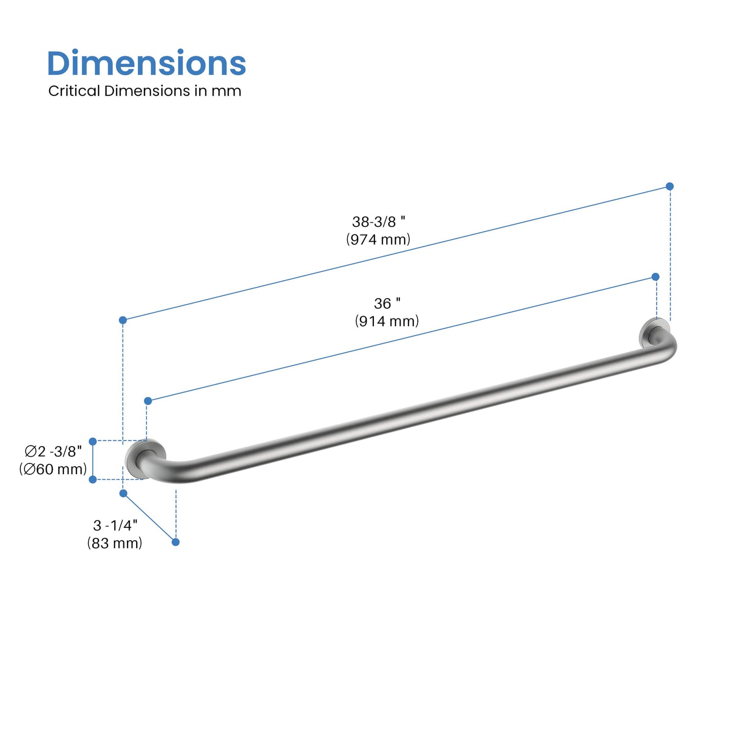 Halo 36" Stainless Steel Bathroom Safety Grab Bar
