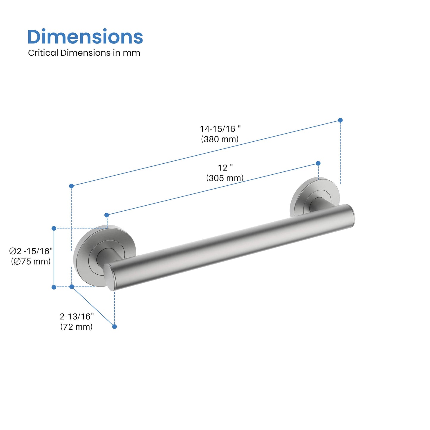 Casa 12" Stainless Steel Bathroom Safety Grab Bar