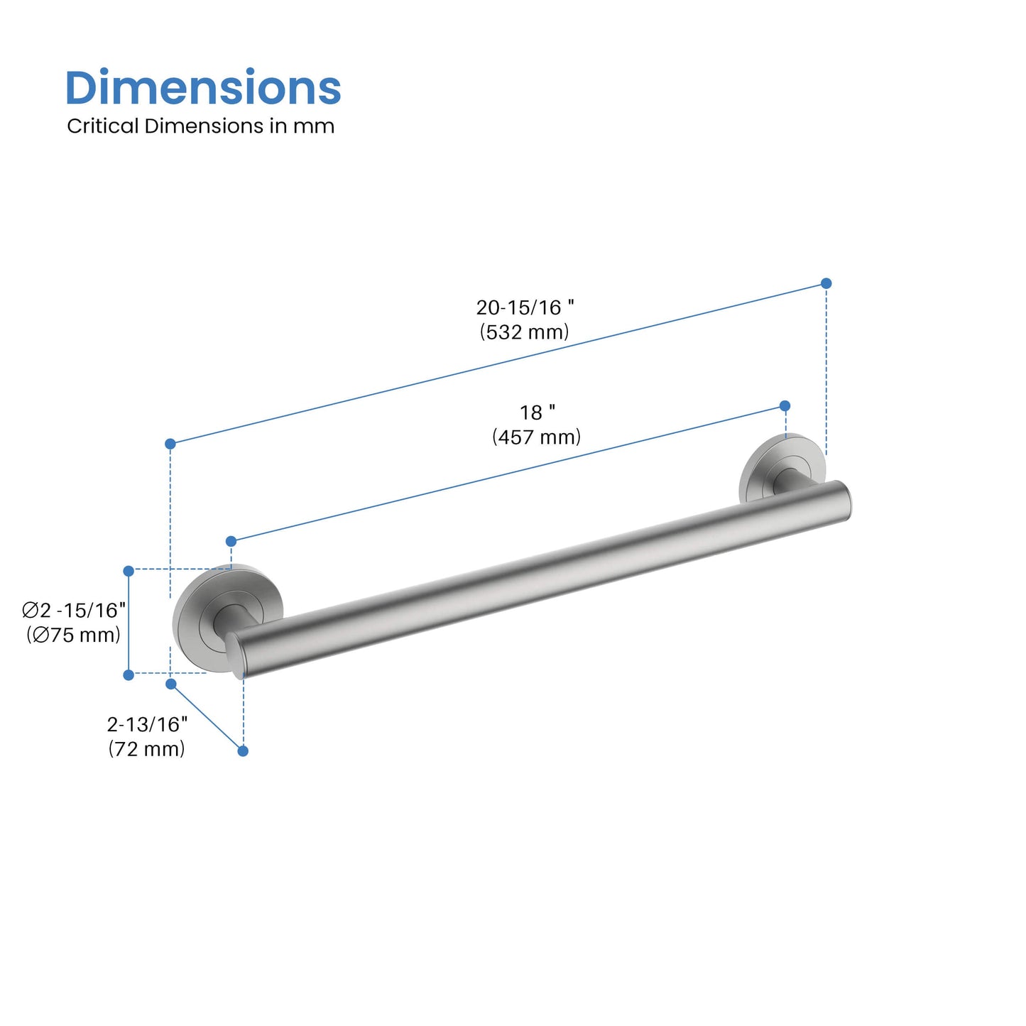 Casa 18" Stainless Steel Bathroom Safety Grab Bar