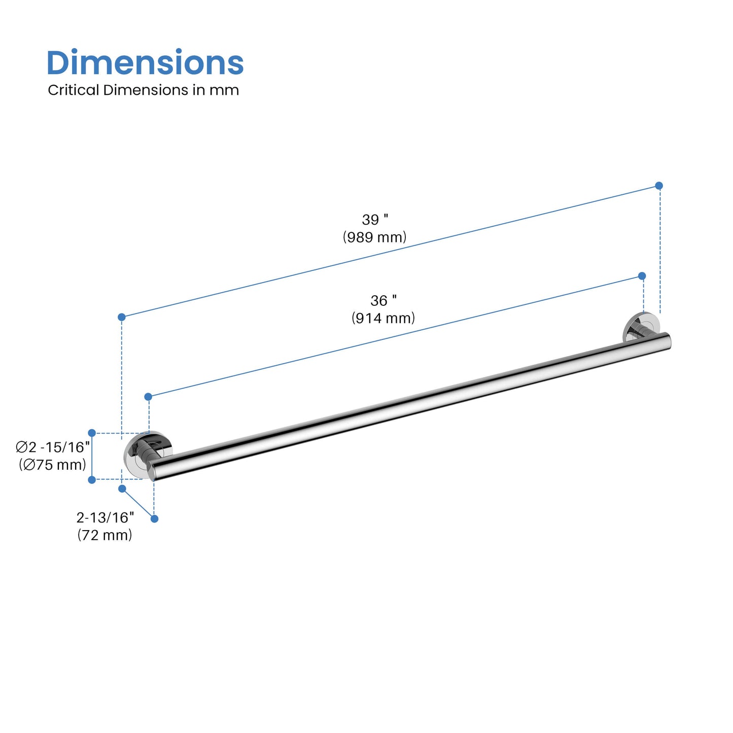 Casa 36" Stainless Steel Bathroom Safety Grab Bar