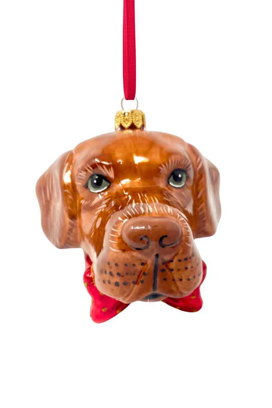 Chocolate Labrador Glass Christmas Ornament