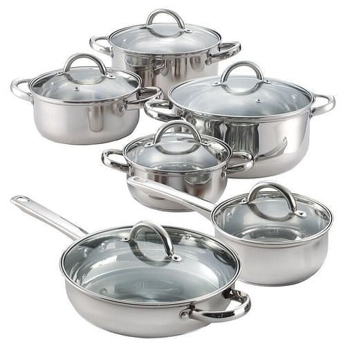 12 Piece Cool Touch Stainless Steel Cookware Set | Kitchen + Metal