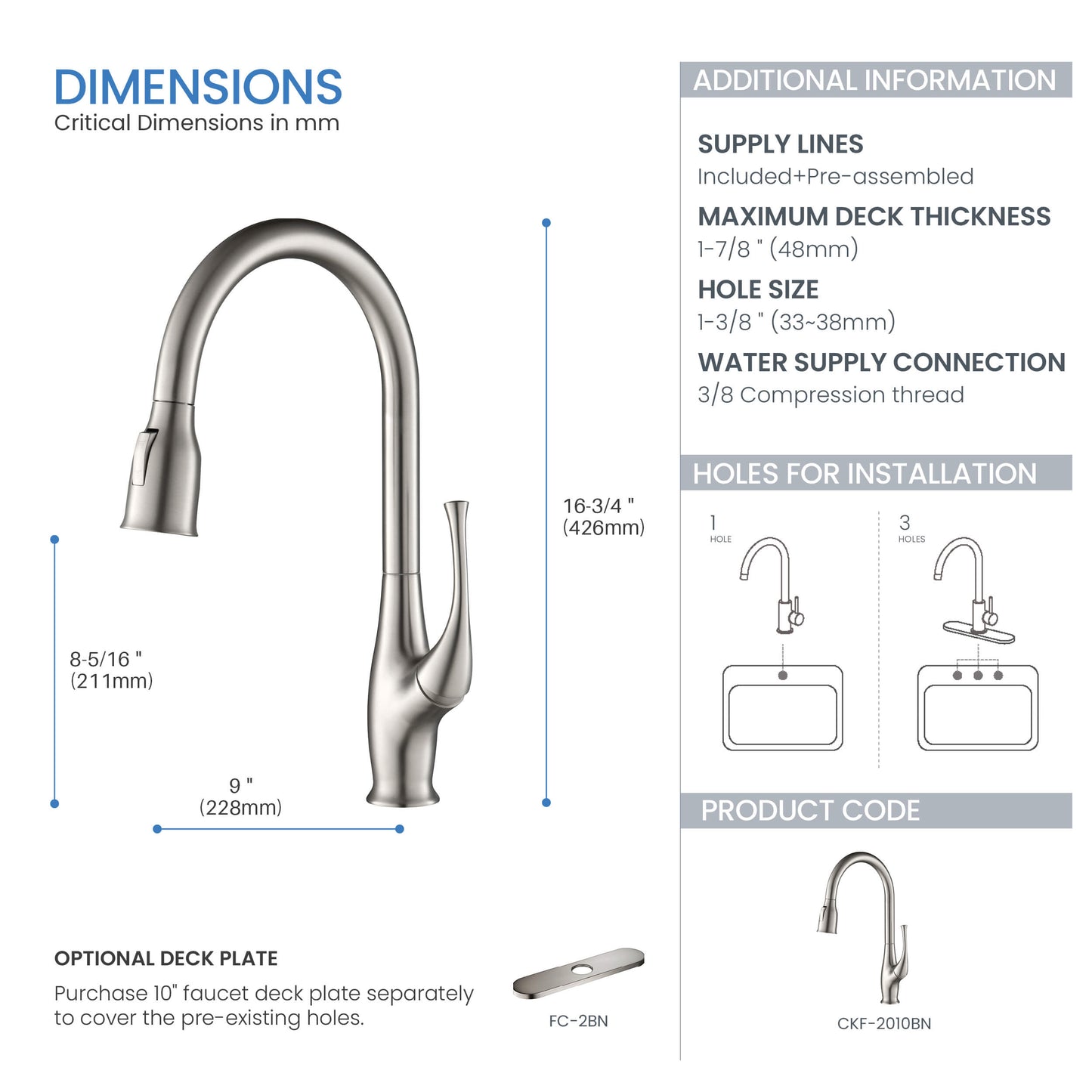 Kansas Single Handle Pull Down Kitchen Sink Faucet