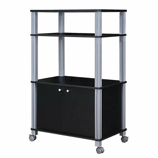 Modern 3-Shelf Kitchen Baker’s Rack Cart on Wheels in Black Wood Finish