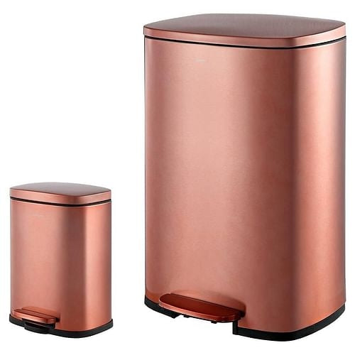 Set of 2 - Copper Gold Step-on Trash Can - 13-Gallon and 1.3-Gallon | Trash Cans | Kitchen + Metal