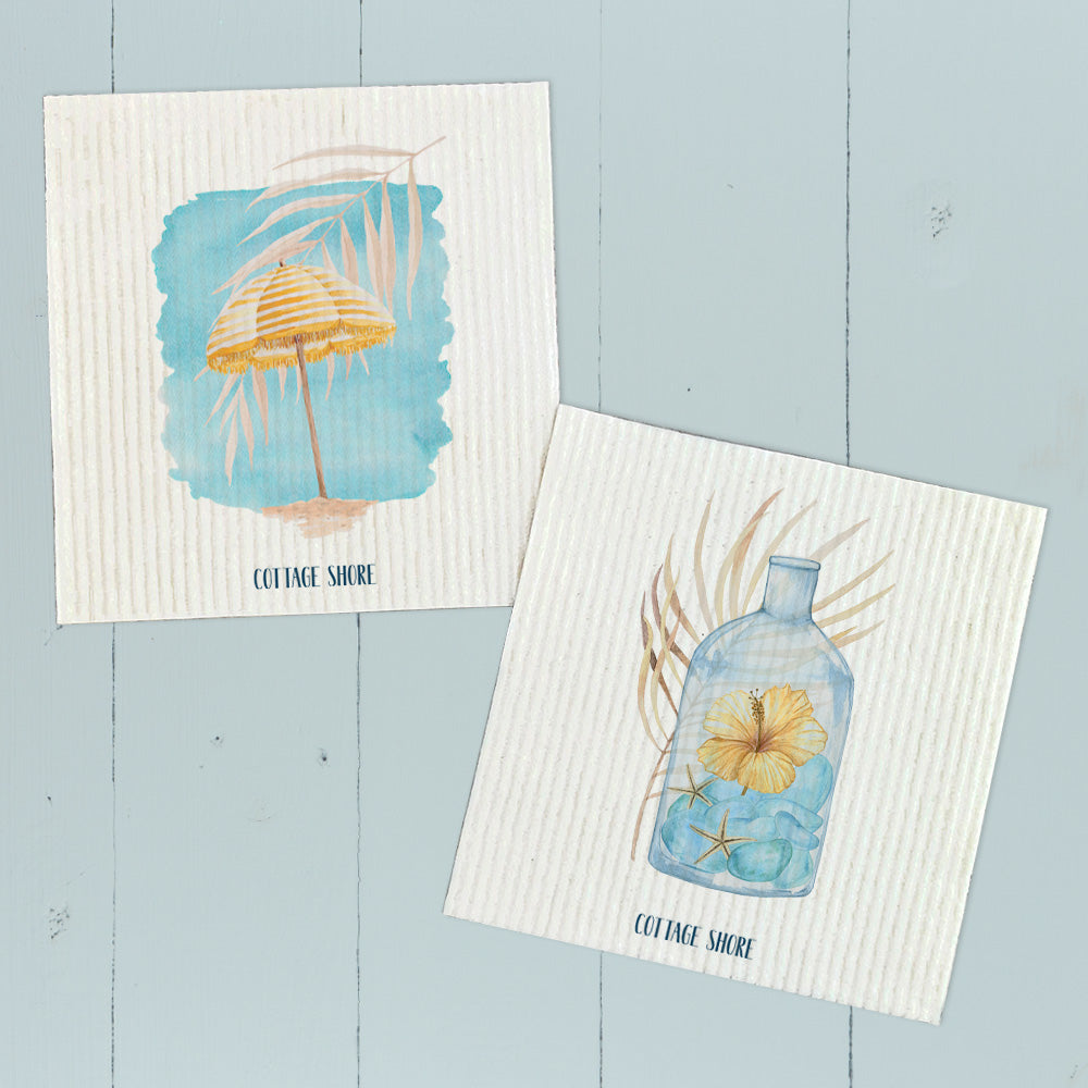 Hibiscus in a Bottle, Yellow Umbrella - 2pk Swedish Dish Cloth