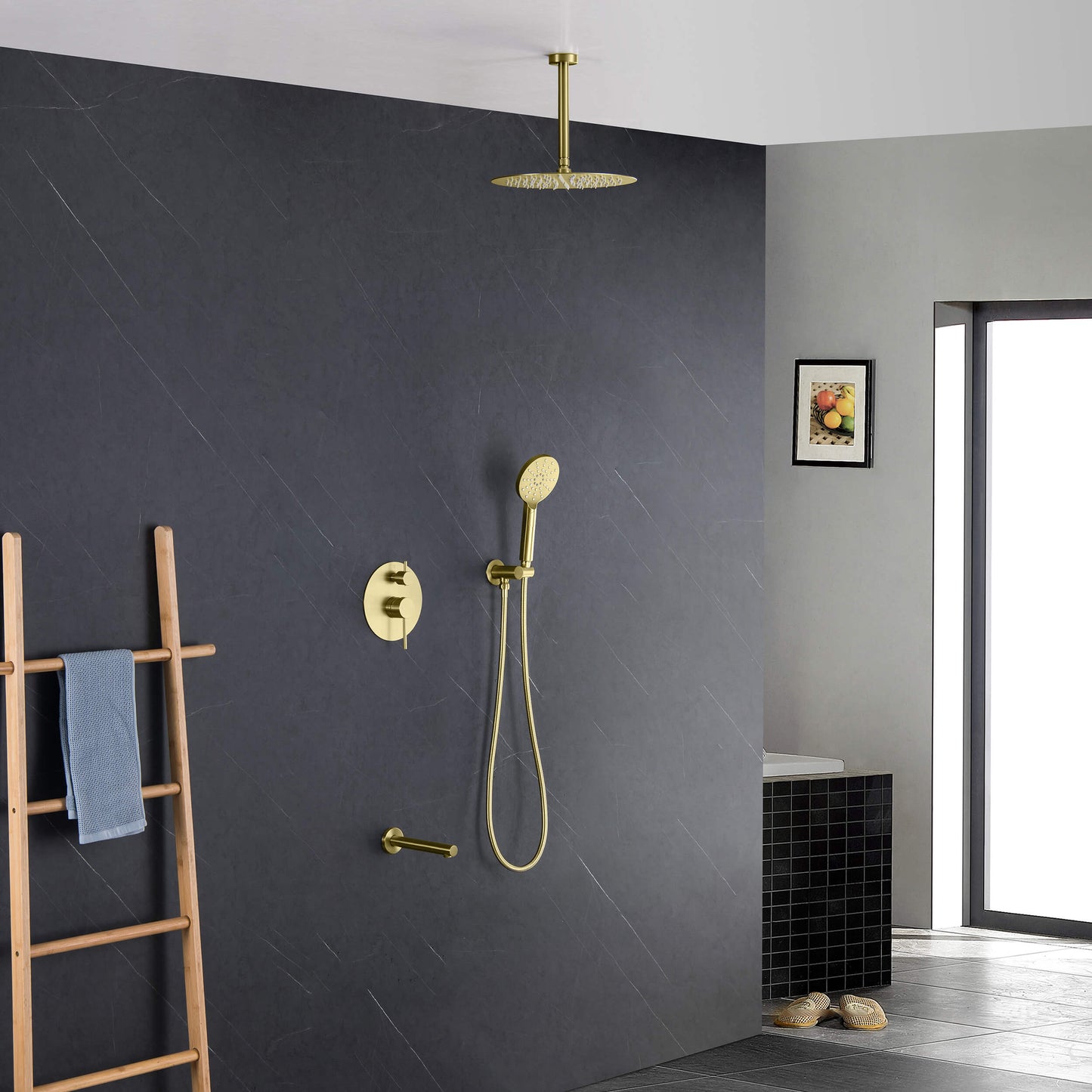 Halo Pressure Balanced 3-Function Ceiling Mount Shower System with Rough-In Valve