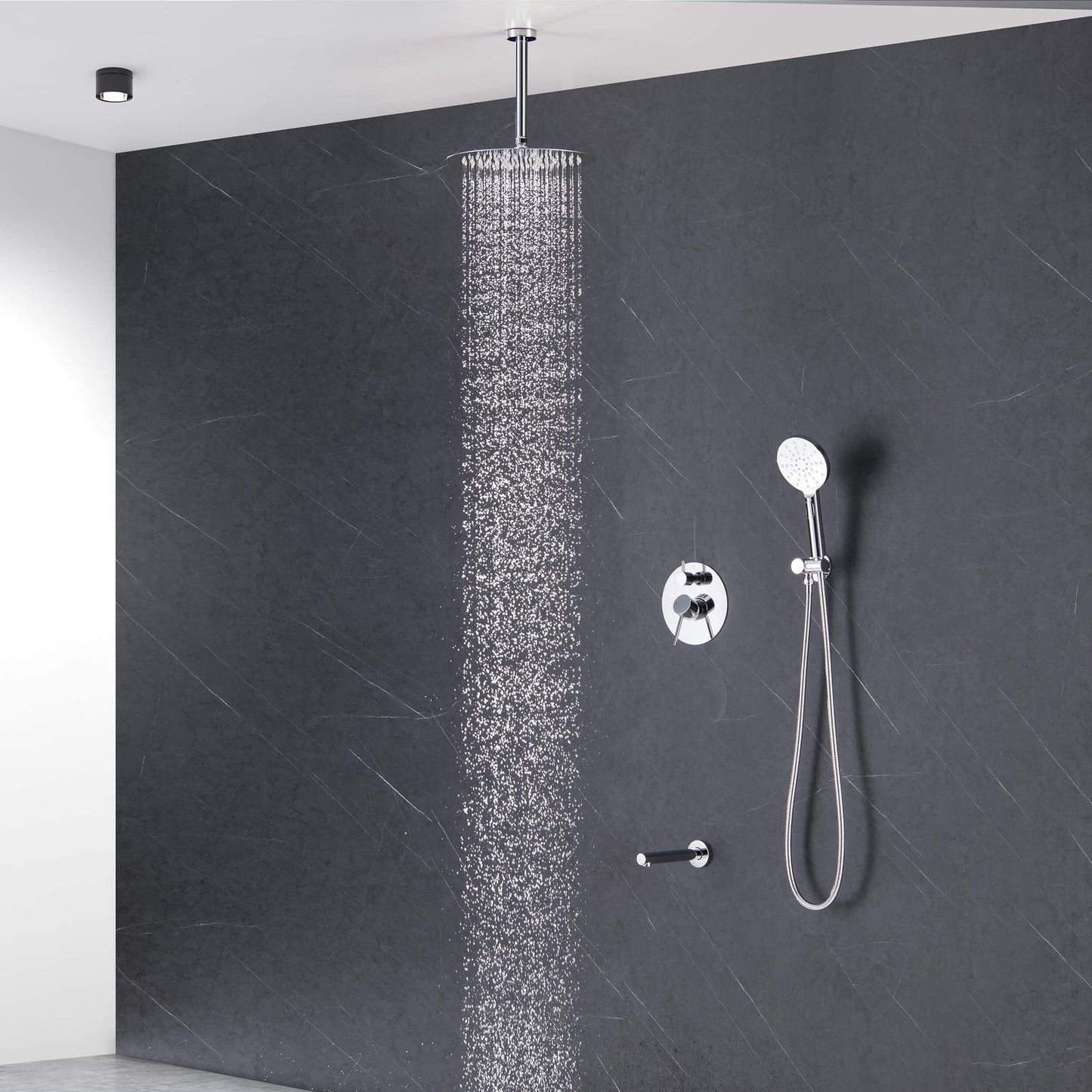 Halo Pressure Balanced 3-Function Ceiling Mount Shower System with Rough-In Valve
