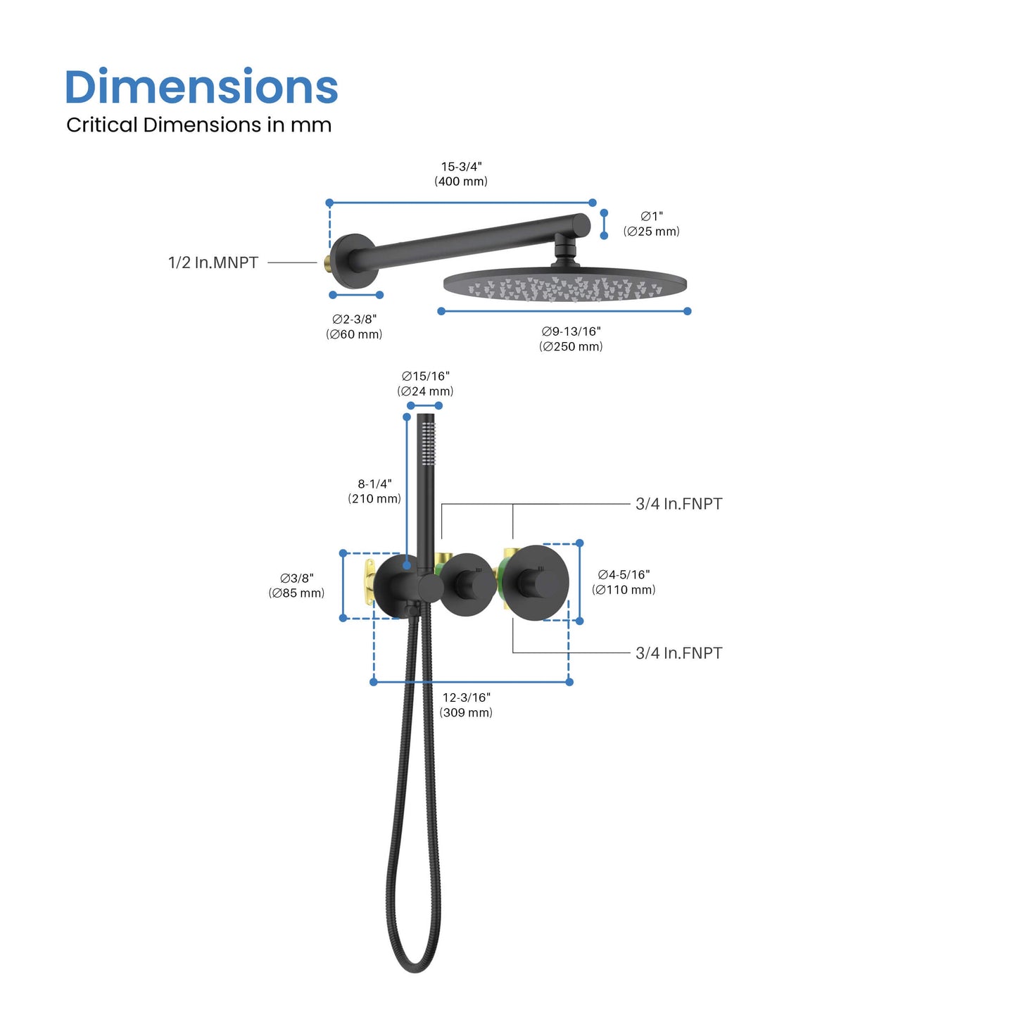 Halo 2 Way Thermostatic Shower System With Rough-in Valve