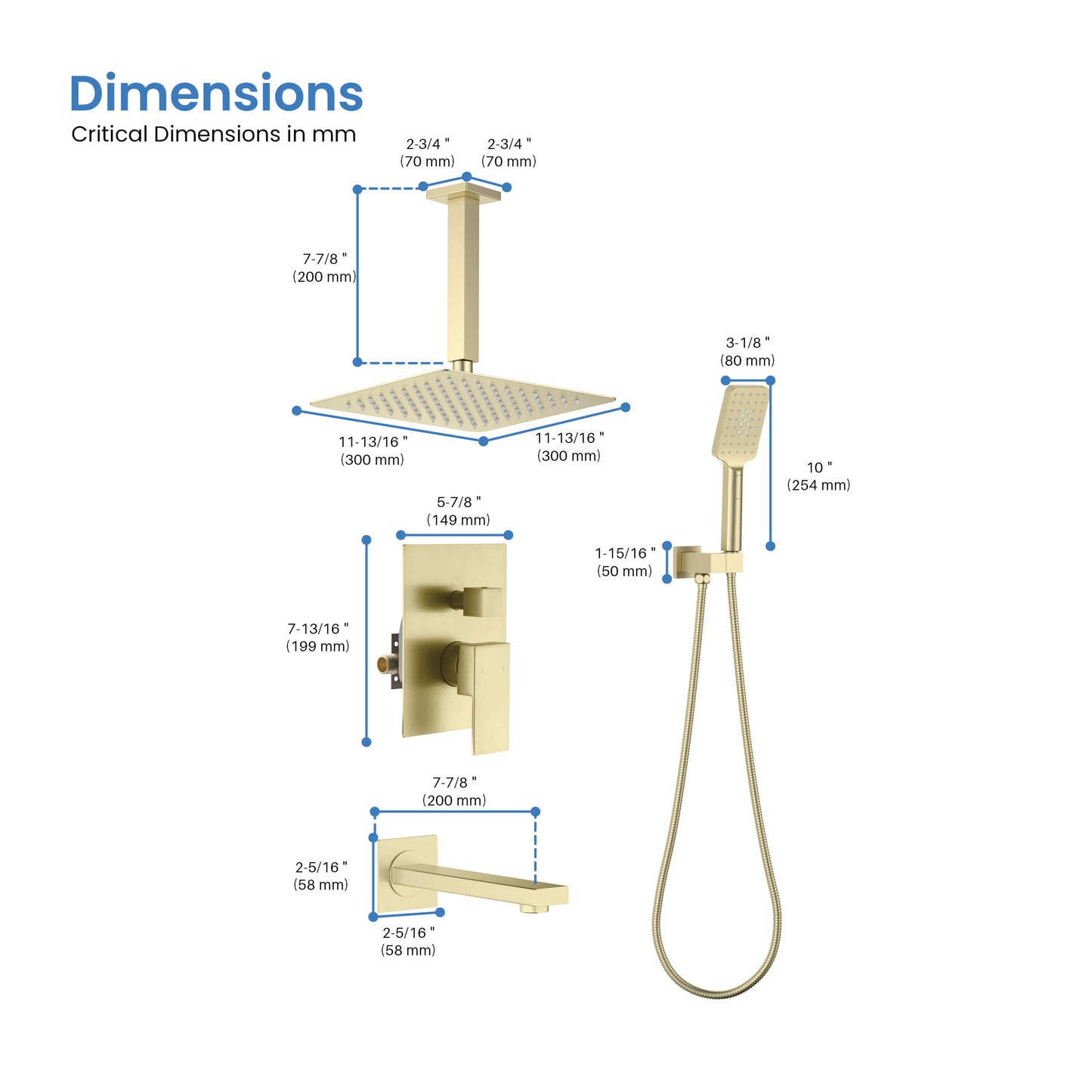 Quadra Pressure Balanced 3-Function Ceiling Mount Shower System with Rough-In Valve
