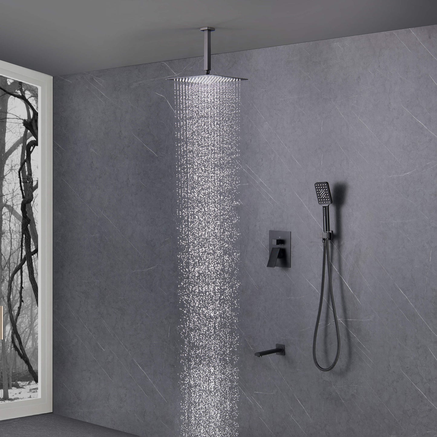Quadra Pressure Balanced 3-Function Ceiling Mount Shower System with Rough-In Valve