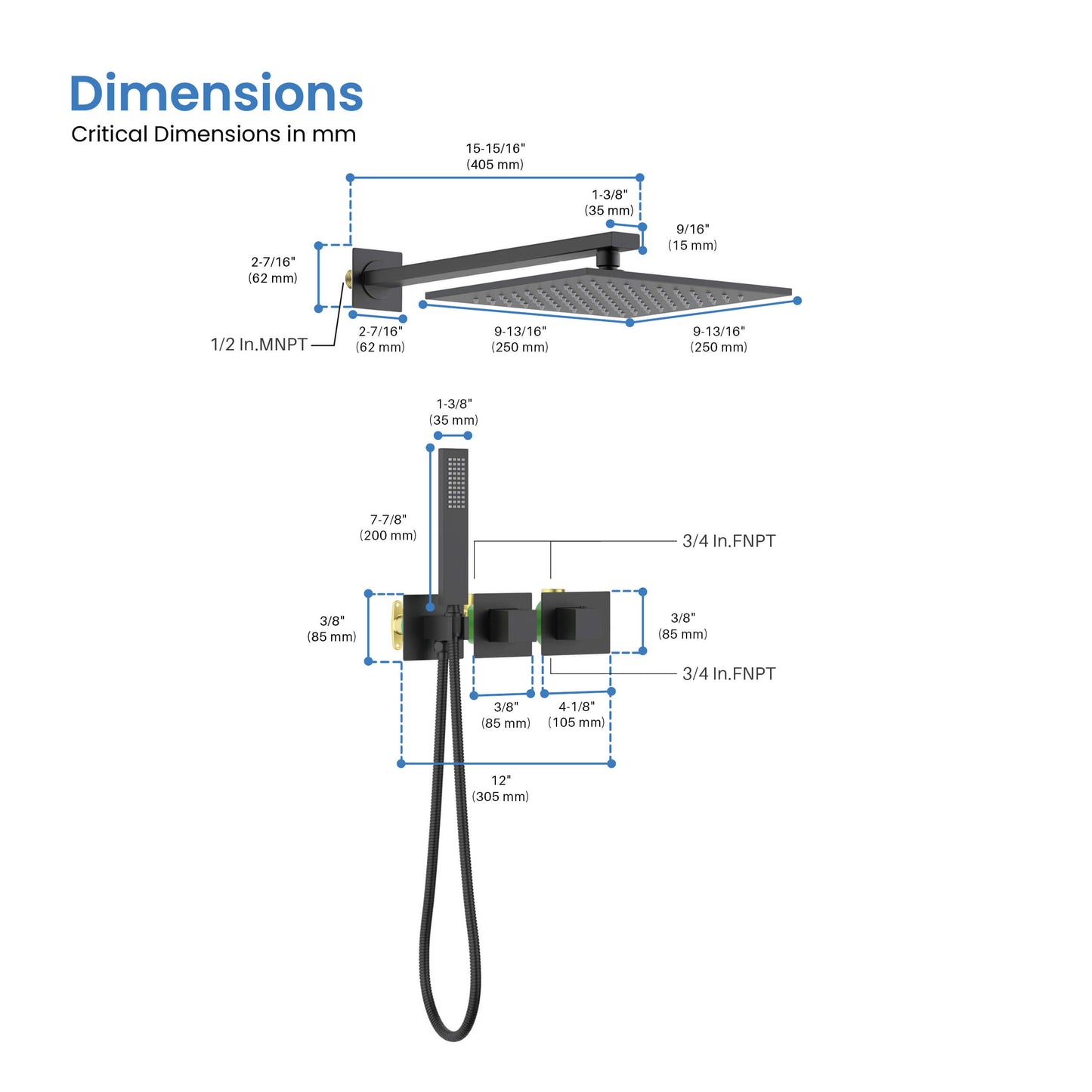 Quadra 2 Way Thermostatic Shower System With Rough-in Valve