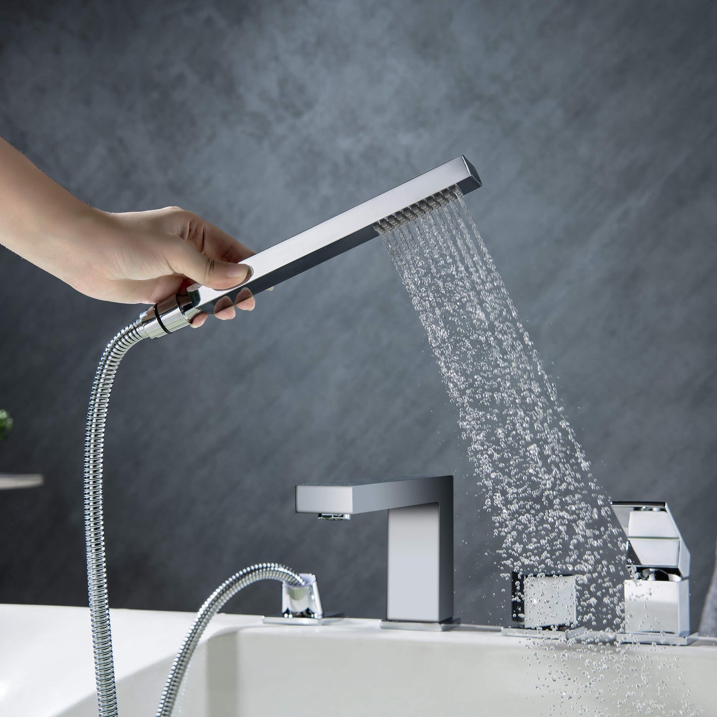 Quadra Deck Mounted Bathtub Faucet with Hand Shower