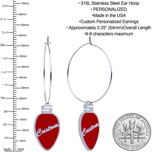 Custom Red Holiday Ornament Personalized Hoop Earrings